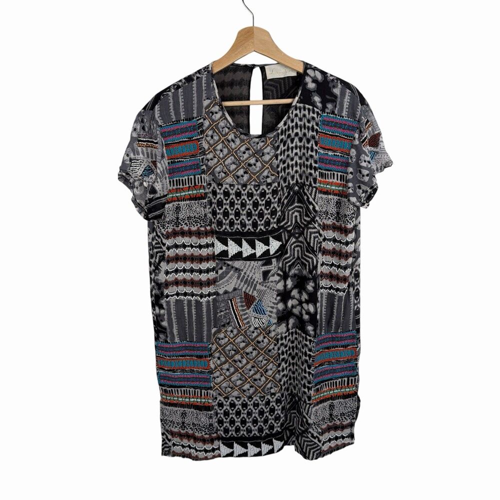 Love Sam Beaded Embroidered Shift Dress XS Patchwork Global Boho Cotton Festival